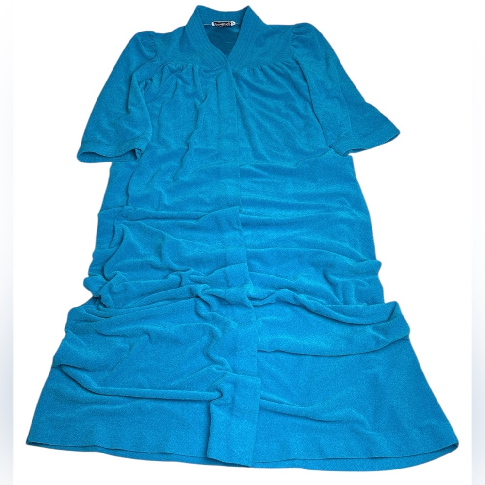 Vintage Vanity Fair Women Small Housecoat Nightgown Teal Blue Long Maxi Robe